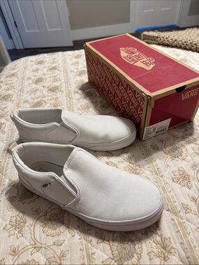 Vans White Slip-On Canvas Sneakers